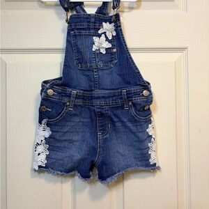 Jordache Blue Denim Kids Overalls with White Floral Details